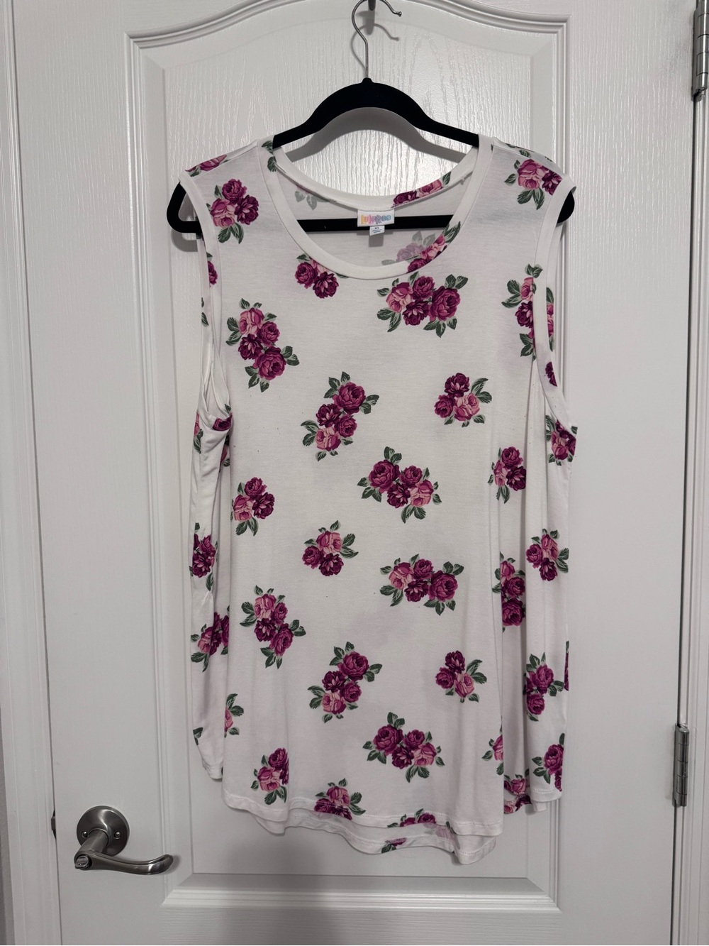 LuLaRoe Cocoa Cream Tank Top with Pink Floral Print